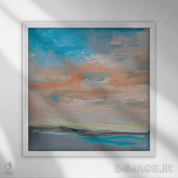 تابلو انتزاعی آسمان سرخوش اثر لیندا استلینگ - نمای قابدار سفید