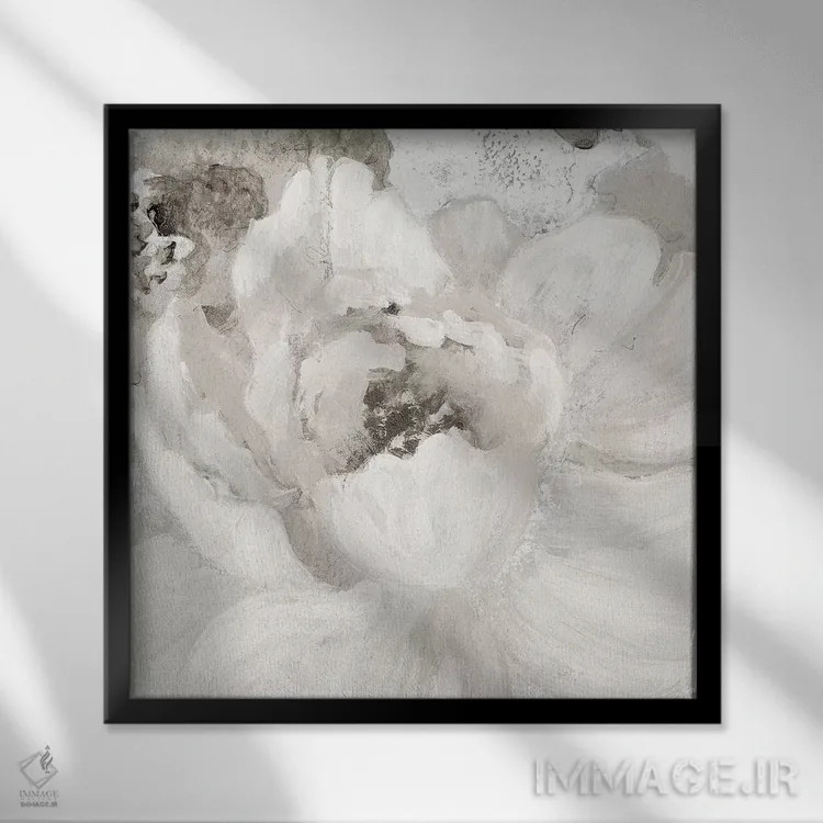 تابلو دکوراتیو گل های خاکستری روشن یک اثر لینی لورث - نمای قابدار مشکی