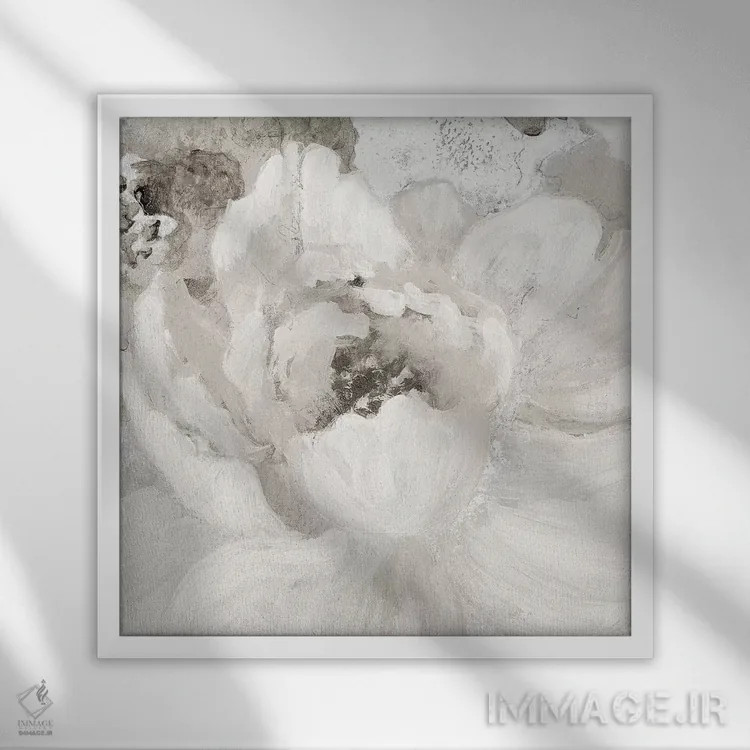 تابلو دکوراتیو گل های خاکستری روشن یک اثر لینی لورث - نمای قابدار سفید