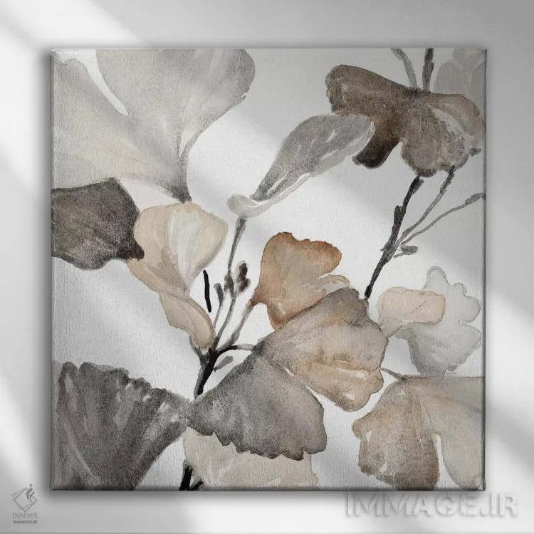 تابلو دکوراتیو "ساقه های جینکو خنثی II" اثر لینی لورث - نمای روبهرو روی دیوار