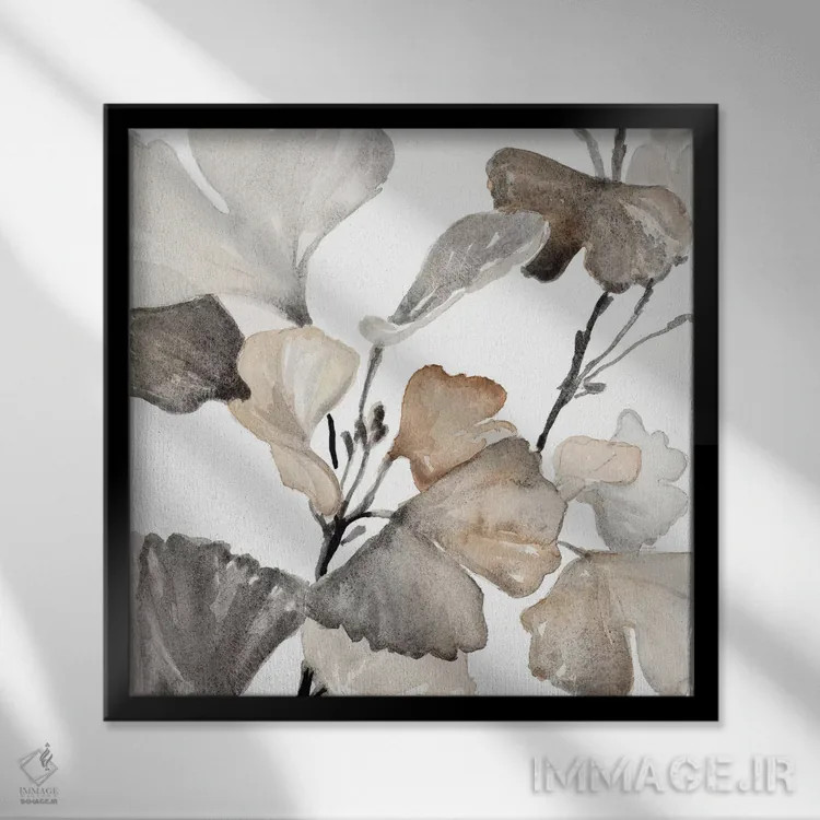 تابلو دکوراتیو "ساقه های جینکو خنثی II" اثر لینی لورث - نمای قابدار مشکی