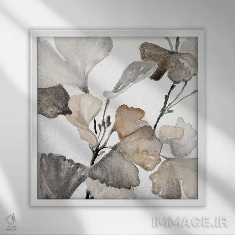 تابلو دکوراتیو "ساقه های جینکو خنثی II" اثر لینی لورث - نمای قابدار سفید