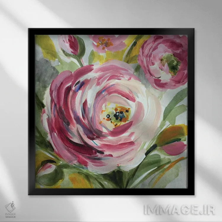 تابلو دکوراتیو "رانوکولوس رز I" اثر لینی لورث - نمای قابدار مشکی