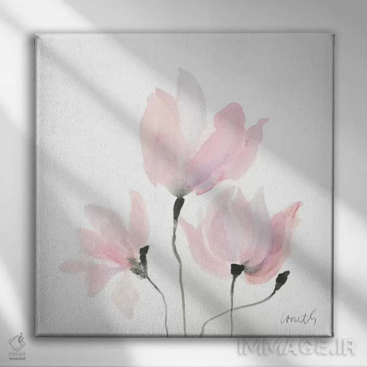 تابلو دکوراتیو "نوسان گل های پاستلی I" اثر لینی لورث - نمای روبهرو روی دیوار
