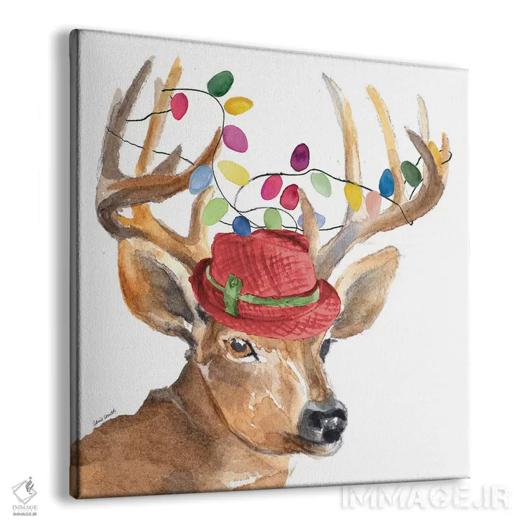 تابلو دکوراتیو "کلاه گوزن کریسمس با چراغ" اثر لینی لورث - نمای پرسپکتیو محصول