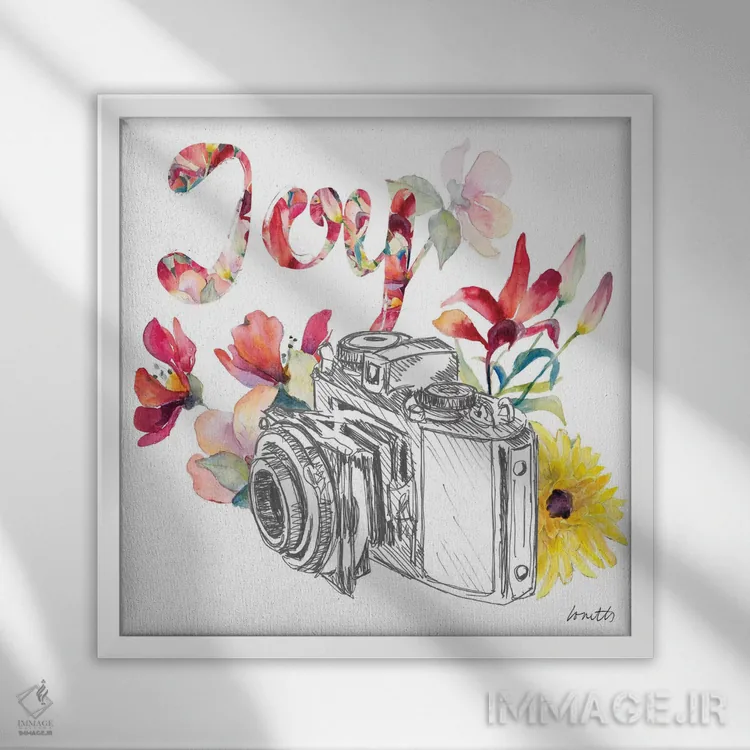 تابلو دکوراتیو "دوربین شکوفه دار" اثر لینی لورث - نمای قابدار سفید