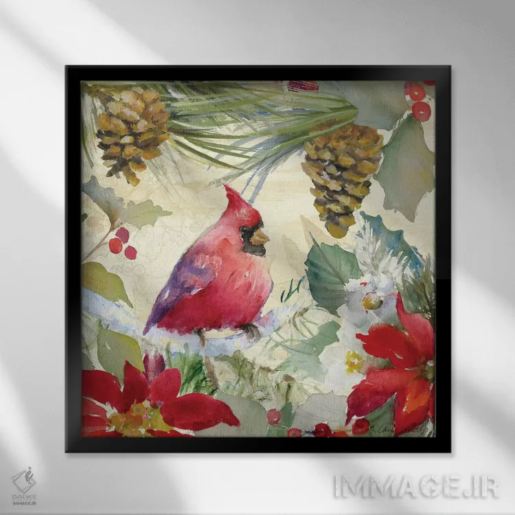 تابلو دکوراتیو "پرنده کارباورال و کاج زار I" اثر لینی لورث - نمای قابدار مشکی