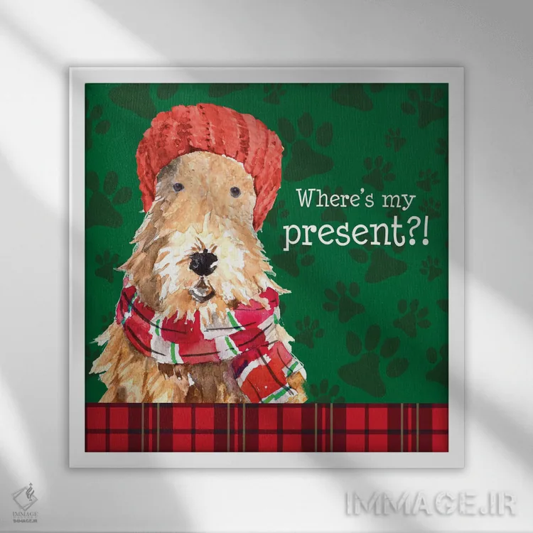 تابلو دکوراتیو "سگ کوچولوی کریسمس I" اثر لینی لورث - نمای قابدار سفید
