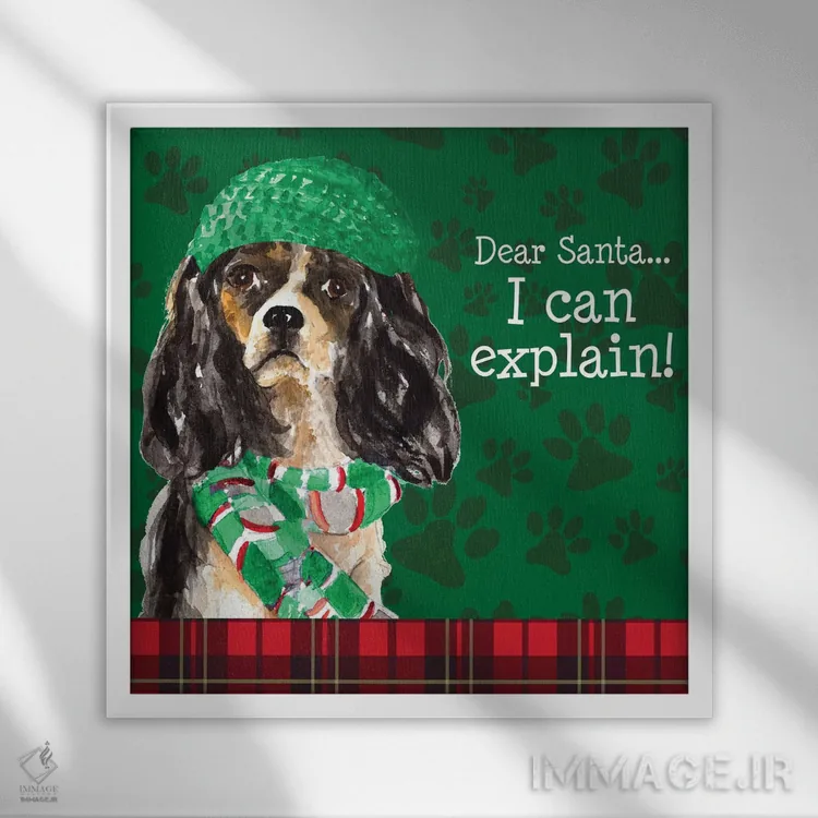 تابلو دکوراتیو "سگ کوچولوی کریسمس II" اثر لینی لورث - نمای قابدار سفید