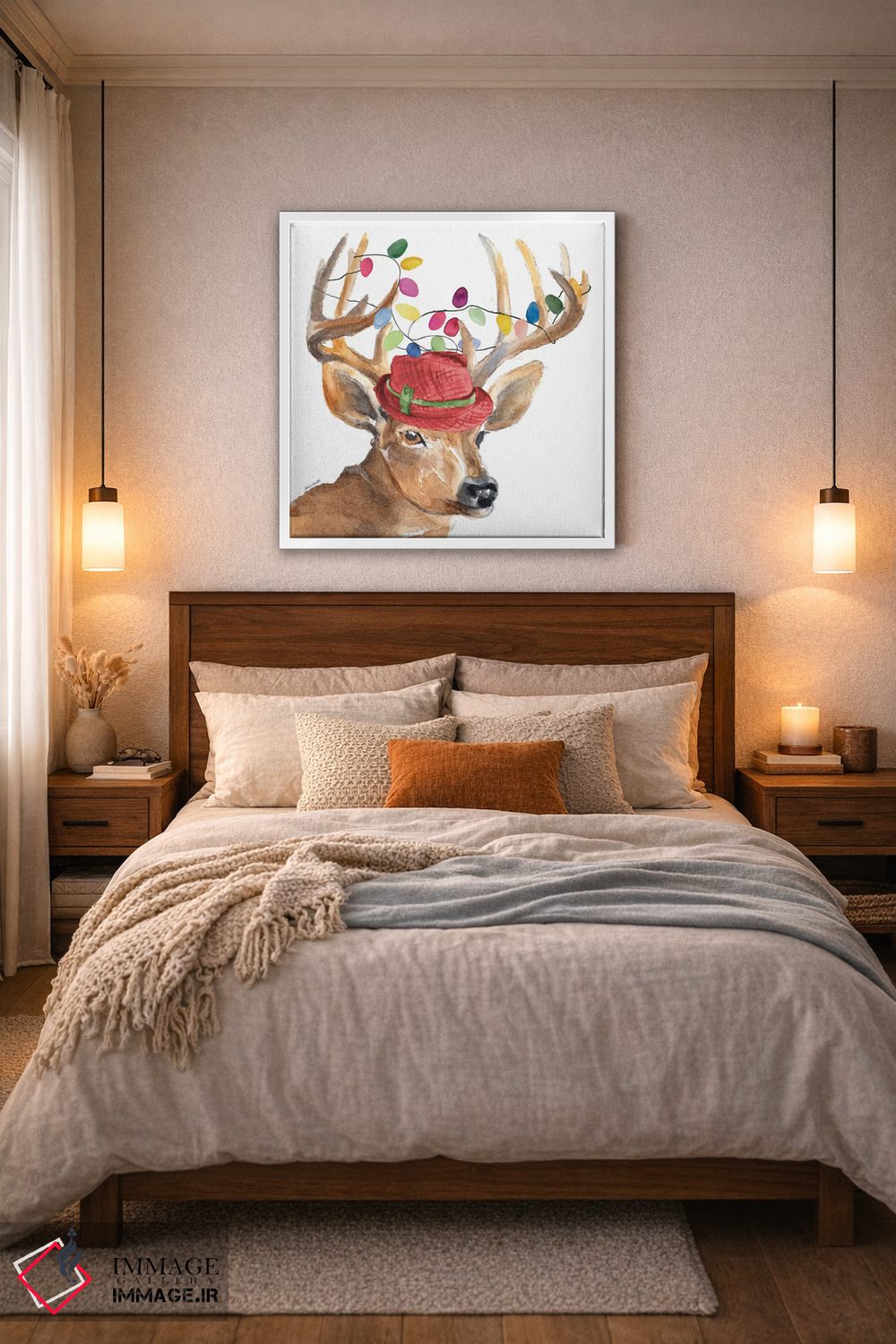 تابلو دکوراتیو "کلاه گوزن کریسمس با چراغ" اثر لینی لورث - D5W