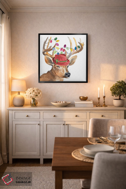 تابلو دکوراتیو "کلاه گوزن کریسمس با چراغ" اثر لینی لورث - D6B