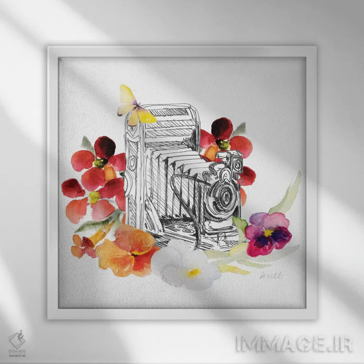 تابلو دکوراتیو "طرح دوربین روی گل های پاییزی I" اثر لینی لورث - نمای قابدار سفید