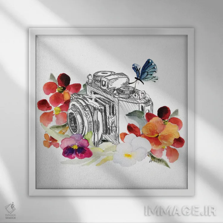تابلو دکوراتیو "طرح دوربین روی گل های پاییزی II" اثر لینی لورث - نمای قابدار سفید