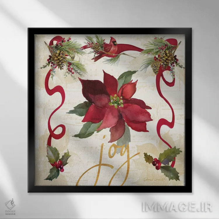 تابلو دکوراتیو "ریسه پوئینستیا کریسمس IV" اثر لینی لورث - نمای قابدار مشکی