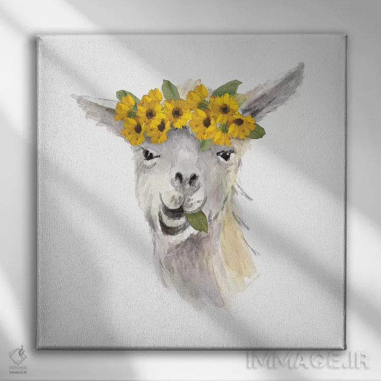 تابلو دکوراتیو "لامای گلدار I" اثر لینی لورث - نمای روبهرو روی دیوار