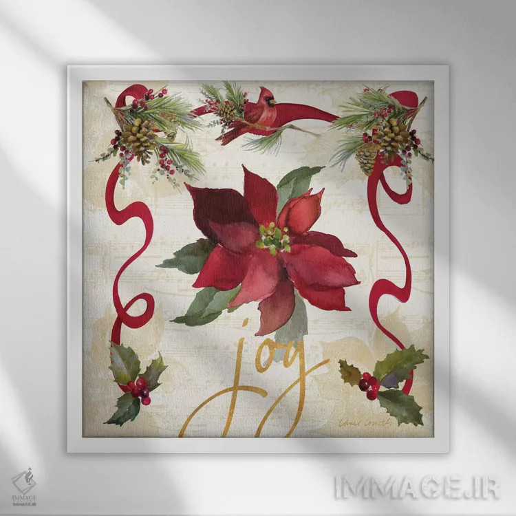 تابلو دکوراتیو "ریسه پوئینستیا کریسمس IV" اثر لینی لورث - نمای قابدار سفید