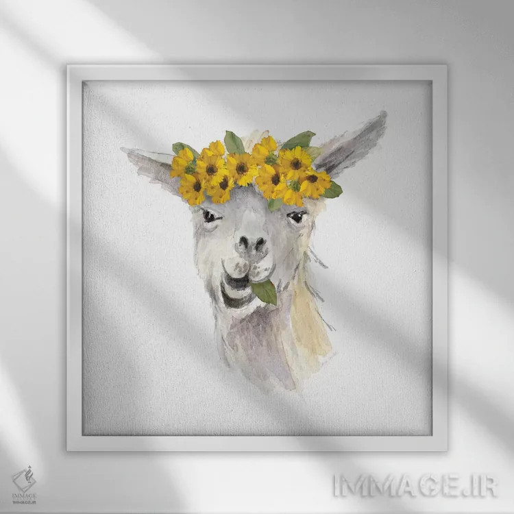 تابلو دکوراتیو "لامای گلدار I" اثر لینی لورث - نمای قابدار سفید