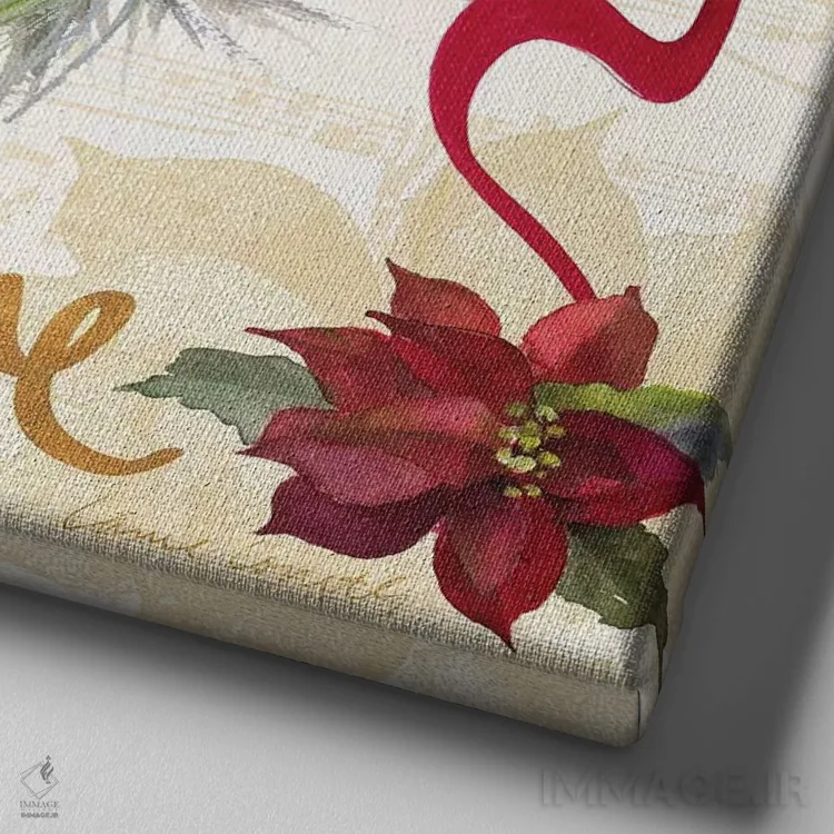 تابلو دکوراتیو "ریسه پوئینستیا کریسمس I" اثر لینی لورث - نمای نزدیک بافت بوم