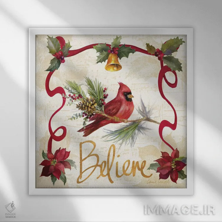 تابلو دکوراتیو "ریسه پوئینستیا کریسمس I" اثر لینی لورث - نمای قابدار سفید