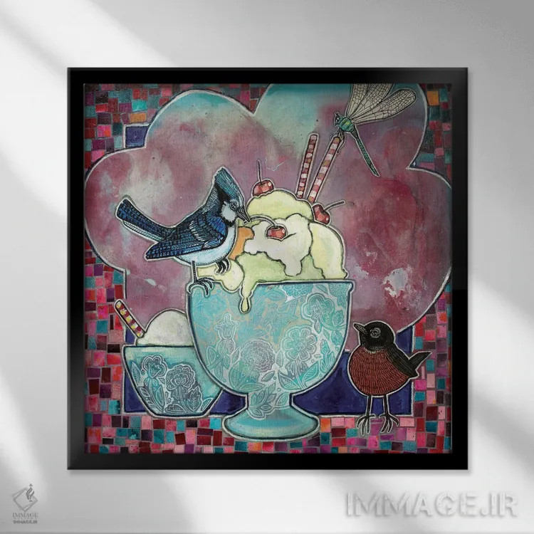 تابلو دکوراتیو مراسم بستنی خوری اثر لینت شلی - نمای قابدار مشکی