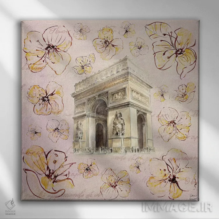تابلو دکوراتیو "پاریس طلایی روی گل ها II" اثر لینی لورث - نمای روبهرو روی دیوار