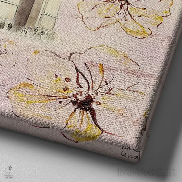 تابلو دکوراتیو "پاریس طلایی روی گل ها II" اثر لینی لورث - نمای نزدیک بافت بوم