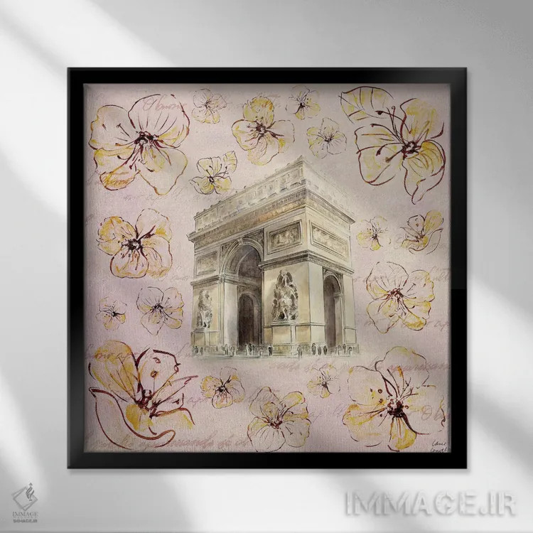 تابلو دکوراتیو "پاریس طلایی روی گل ها II" اثر لینی لورث - نمای قابدار مشکی