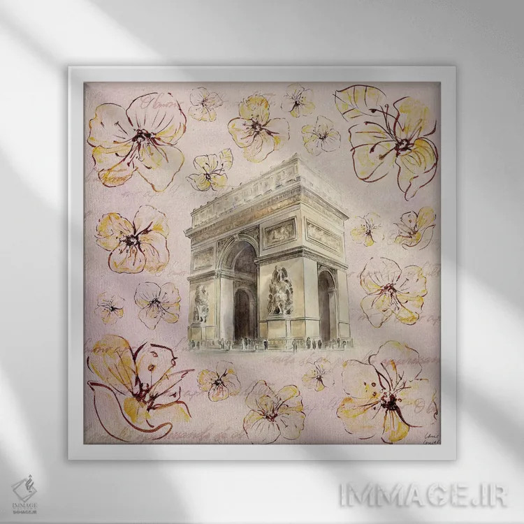 تابلو دکوراتیو "پاریس طلایی روی گل ها II" اثر لینی لورث - نمای قابدار سفید
