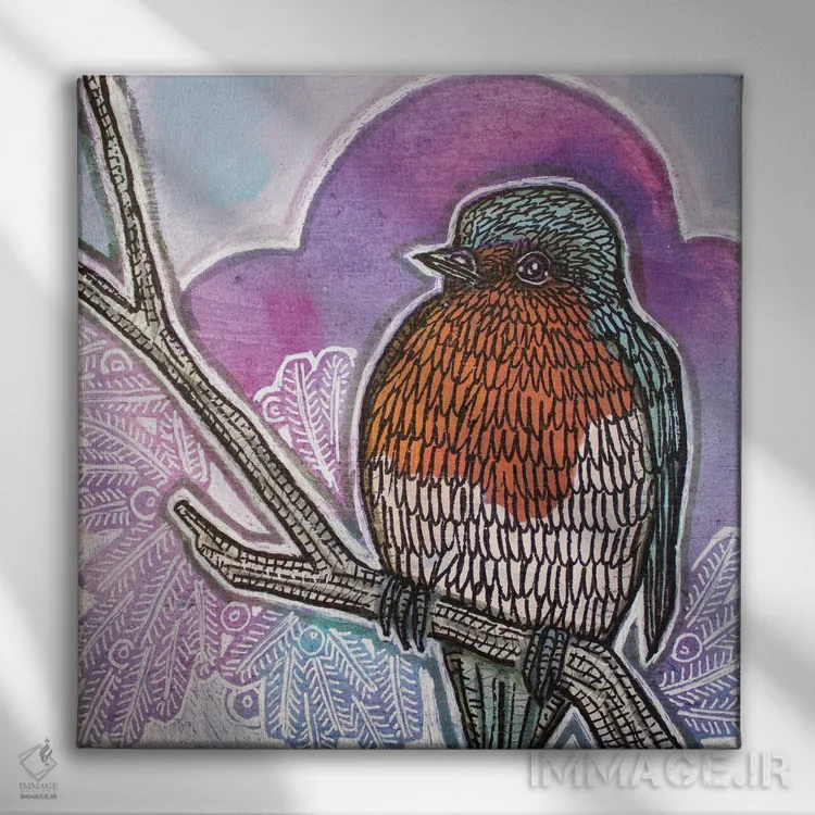 تابلو دکوراتیو سینه سرخ زمستانی اثر لینت شلی - نمای روبهرو روی دیوار