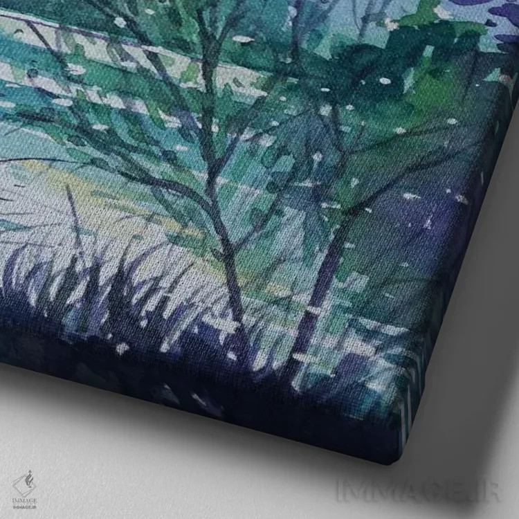 تابلو دکوراتیو صبح زود کنار دریاچه اثر لویزا میلیسنت - نمای نزدیک بافت بوم