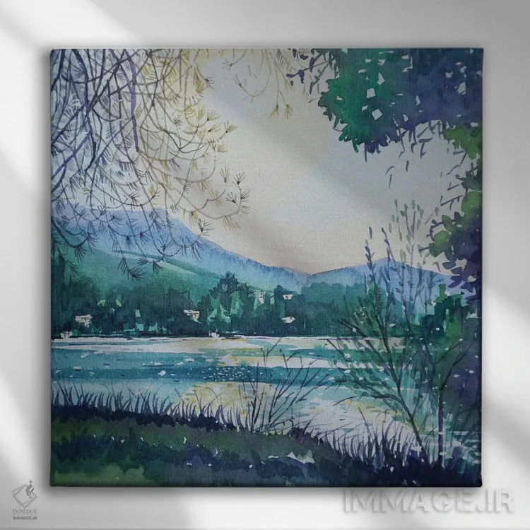 تابلو دکوراتیو صبح زود کنار دریاچه اثر لویزا میلیسنت - نمای روبهرو روی دیوار