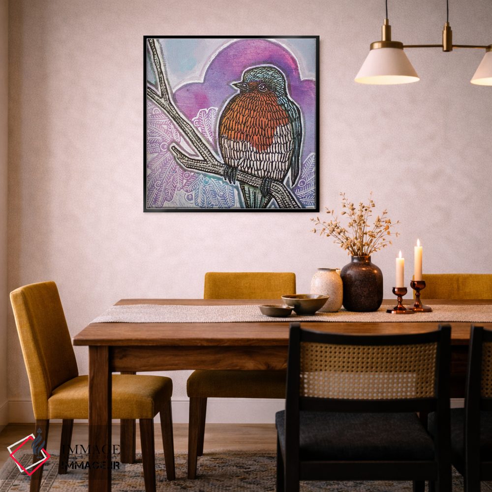 تابلو دکوراتیو سینه سرخ زمستانی اثر لینت شلی - D6B