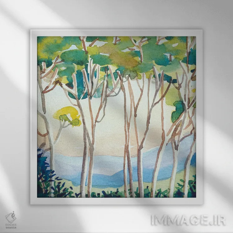 تابلو دکوراتیو غروب اکالیپتوس اثر لویزا میلیسنت - نمای قابدار سفید