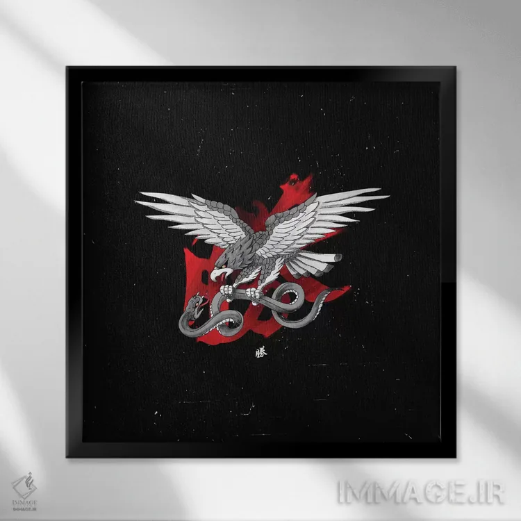 تابلو دکوراتیو عقاب و مار اثر لاستاناو - نمای قابدار مشکی