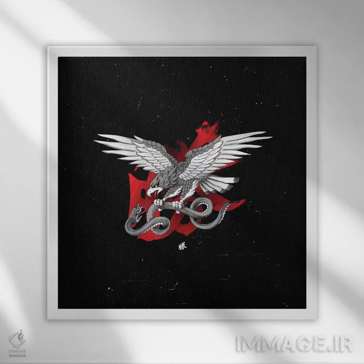 تابلو دکوراتیو عقاب و مار اثر لاستاناو - نمای قابدار سفید