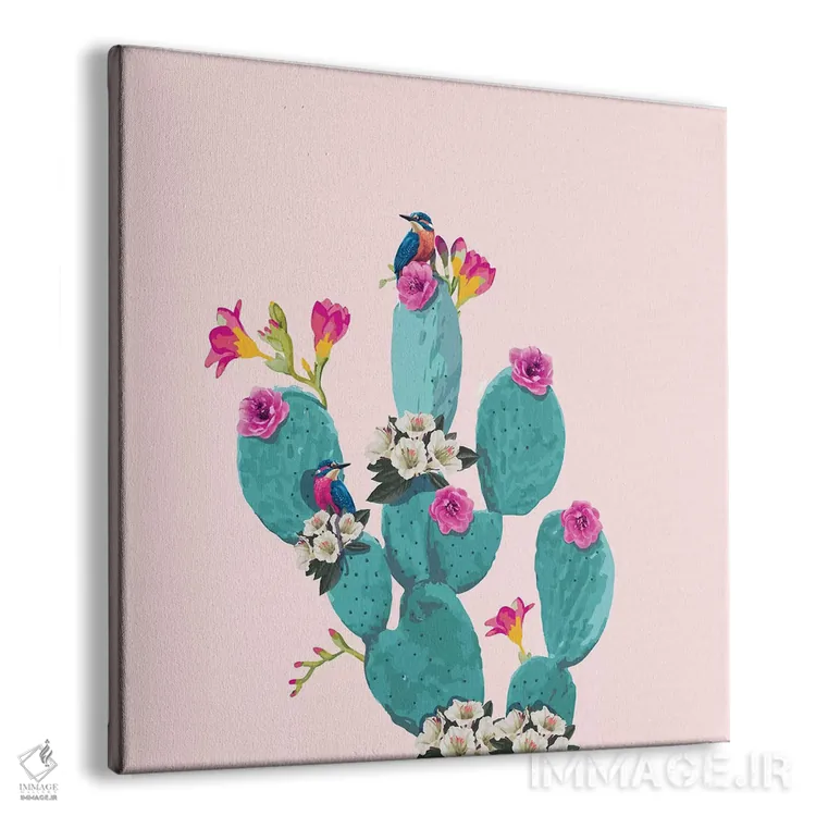 تابلو دکوراتیو کاکتوس و مرغ های مگس خوار اثر لاستاناو - نمای پرسپکتیو محصول