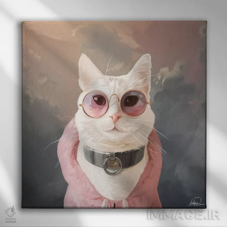 تابلو دکوراتیو پرتره گربه مد روز اثر لاستاناو - نمای روبهرو روی دیوار