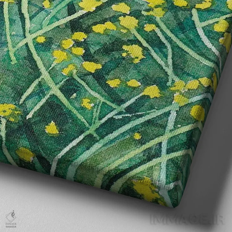 تابلو دکوراتیو رنگ های بهاری در کنار دریاچه اثر لویزا میلیسنت - نمای نزدیک بافت بوم