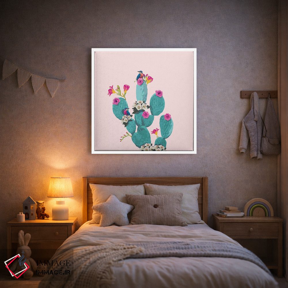 تابلو دکوراتیو کاکتوس و مرغ های مگس خوار اثر لاستاناو - D2W