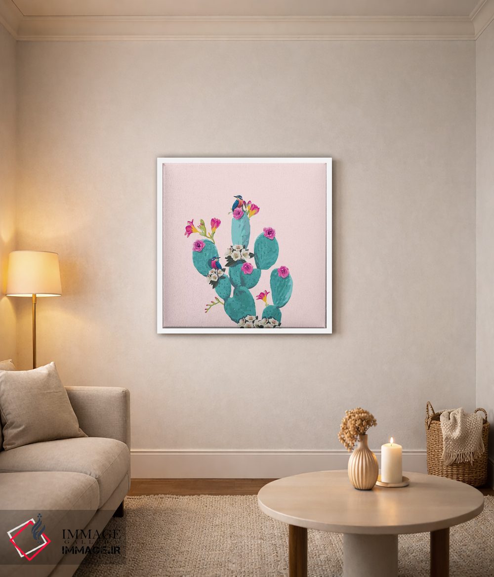تابلو دکوراتیو کاکتوس و مرغ های مگس خوار اثر لاستاناو - D3W