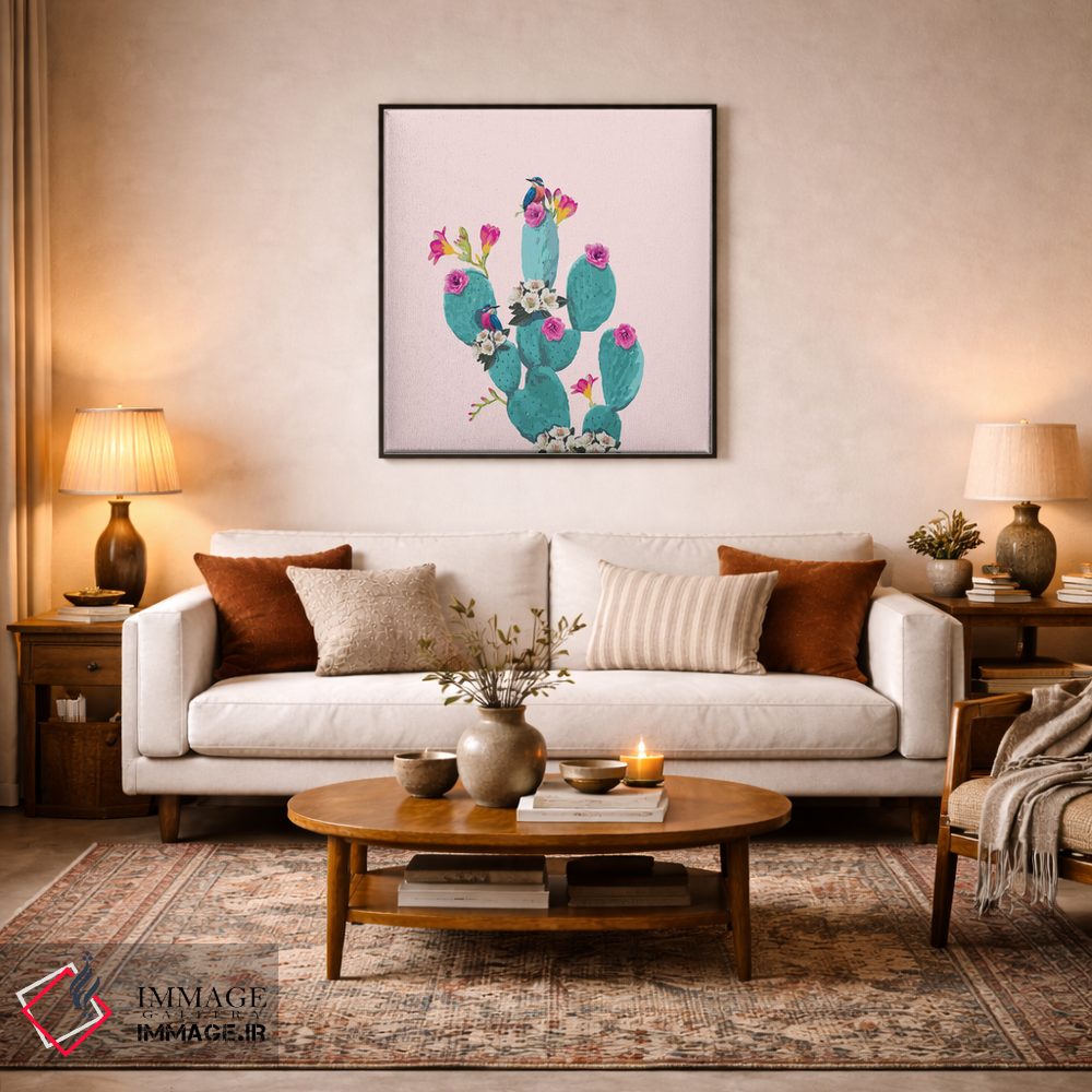 تابلو دکوراتیو کاکتوس و مرغ های مگس خوار اثر لاستاناو - D4B