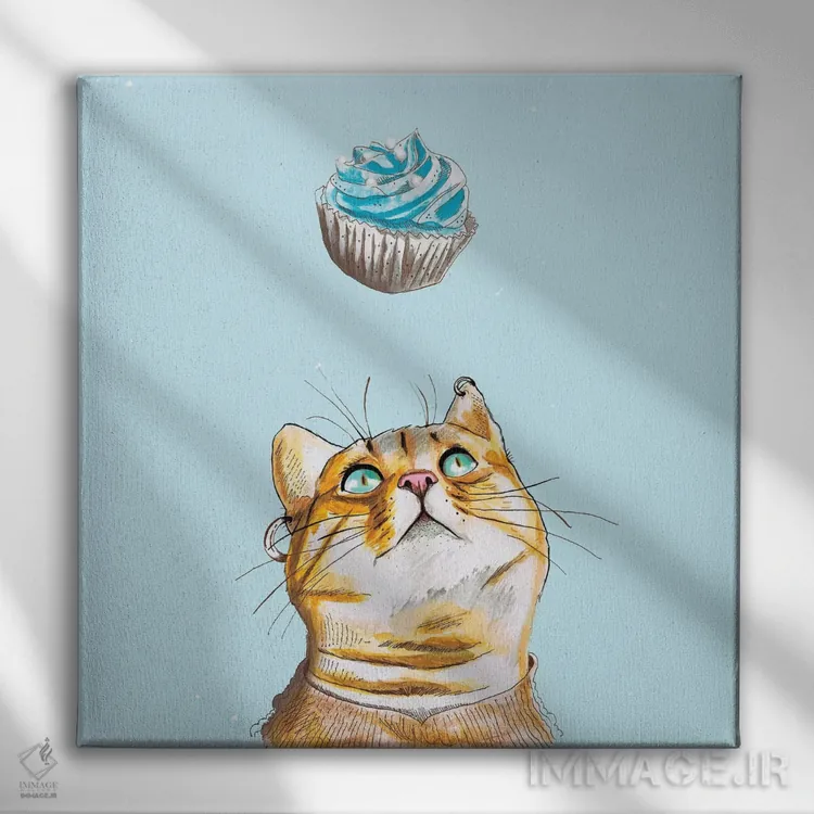 تابلو دکوراتیو کیک دوست دار گربه اثر لاستاناو - نمای روبهرو روی دیوار