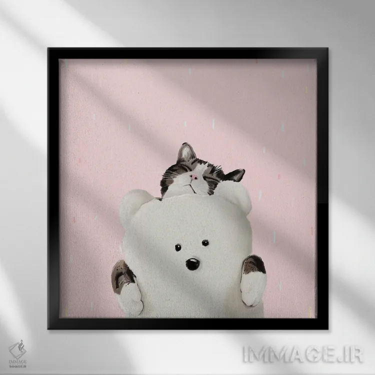 تابلو دکوراتیو گربه من را بغل کن اثر لاستاناو - نمای قابدار مشکی