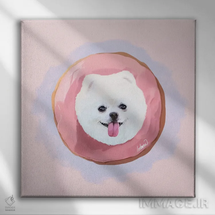 تابلو دکوراتیو پامرانیان و دونات توت فرنگی اثر لاستاناو - نمای روبهرو روی دیوار