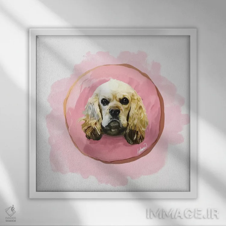 تابلو دکوراتیو کوکر و دونات توت فرنگی اثر لاستاناو - نمای قابدار سفید