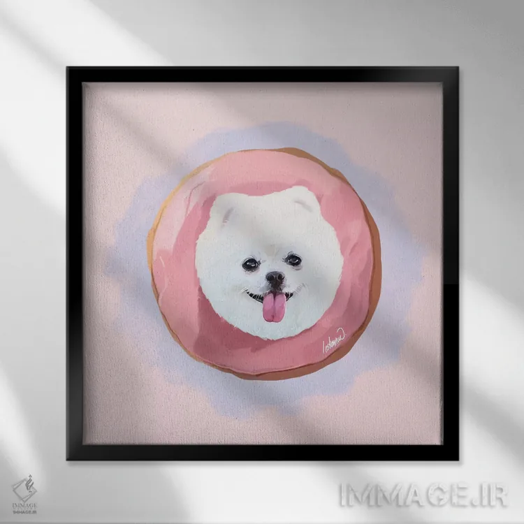 تابلو دکوراتیو پامرانیان و دونات توت فرنگی اثر لاستاناو - نمای قابدار مشکی