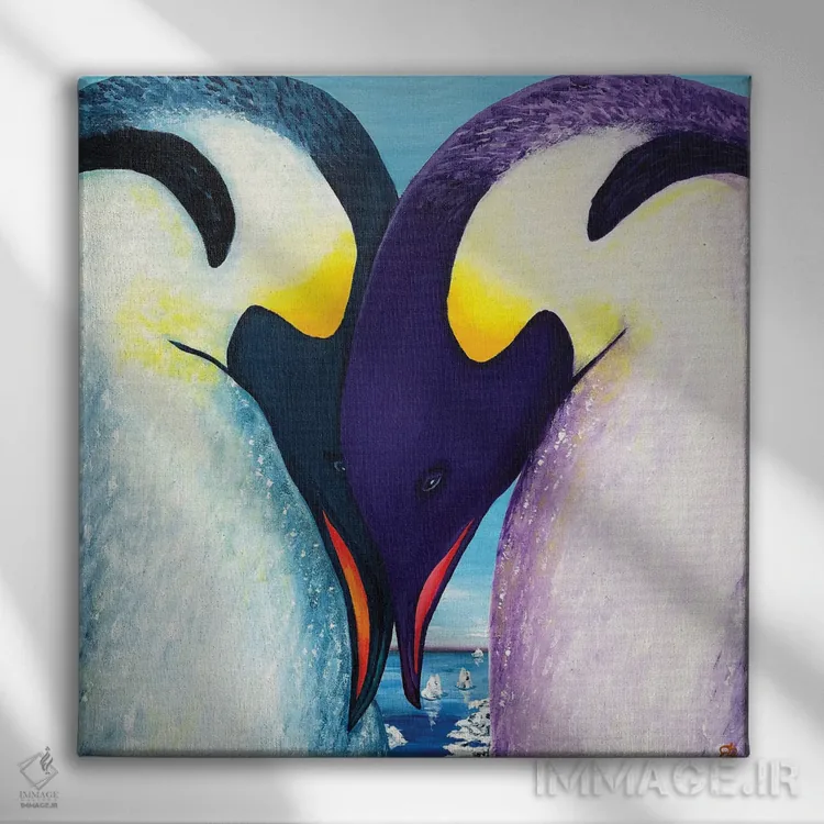 تابلو دکوراتیو پنگوئن های عاشق اثر لنا اسمیرنوا - نمای روبهرو روی دیوار