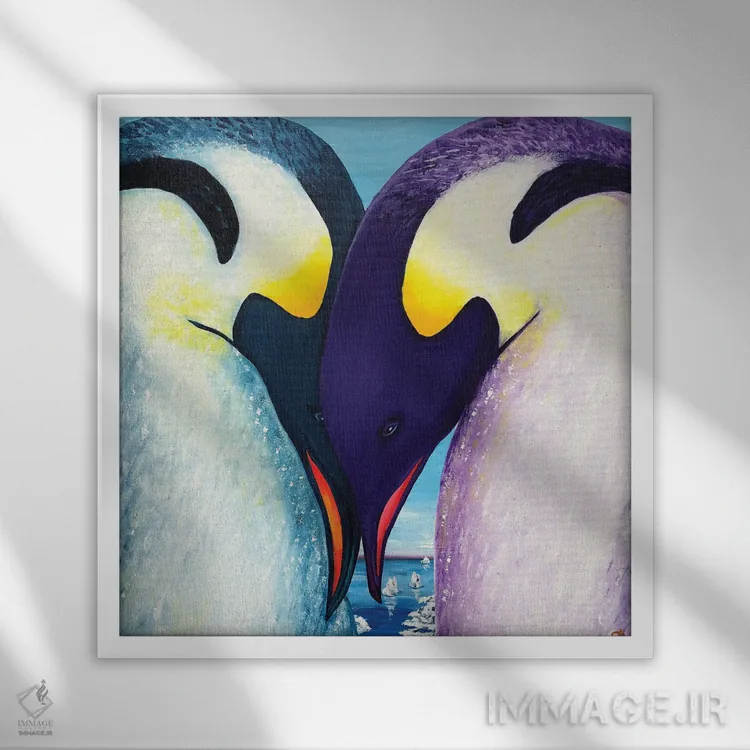 تابلو دکوراتیو پنگوئن های عاشق اثر لنا اسمیرنوا - نمای قابدار سفید