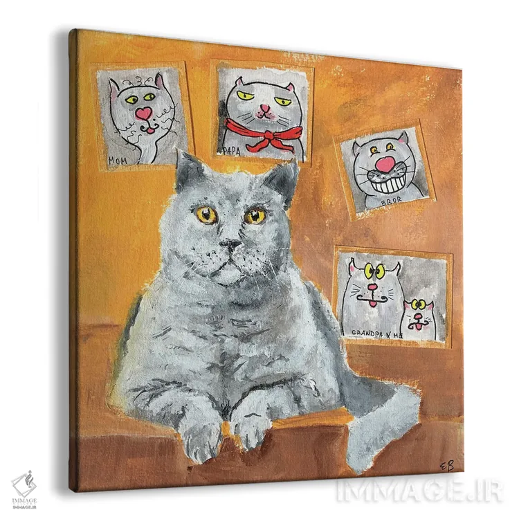 تابلو دکوراتیو شیر به همراه پرتره های خانوادگی اثر لنا اسمیرنوا - نمای پرسپکتیو محصول