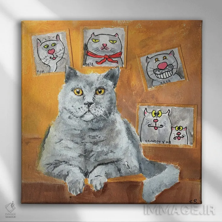 تابلو دکوراتیو شیر به همراه پرتره های خانوادگی اثر لنا اسمیرنوا - نمای روبهرو روی دیوار